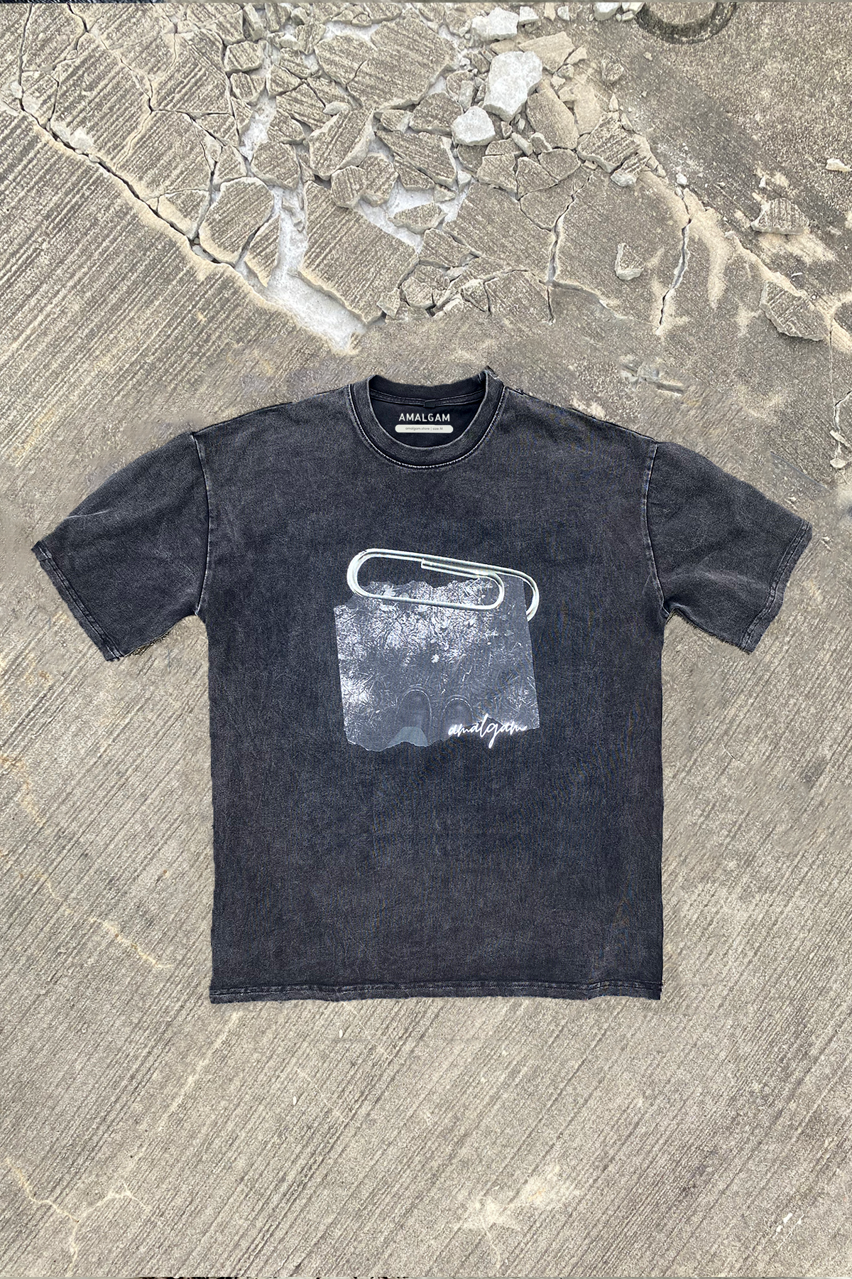 Graphic Tee with faded Acid Wash Grey Tee
