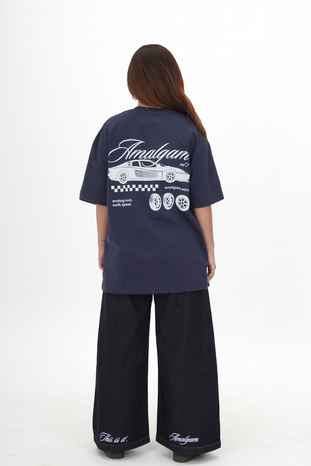 Navy Blue Amalgam Overdrive Graphic Tee Oversized Amalgam Amalgam.store