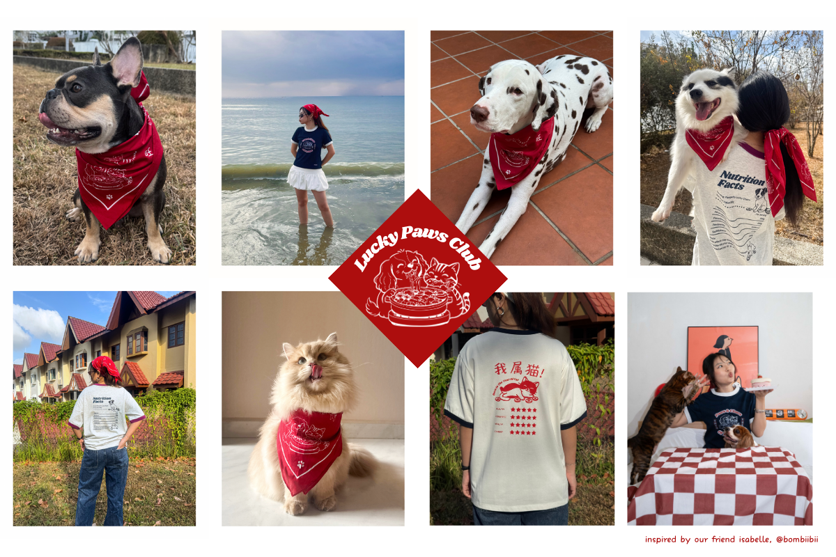 dog and cat friendly collection matching bandanas with pets, oversized shirt, baby tees for festive season