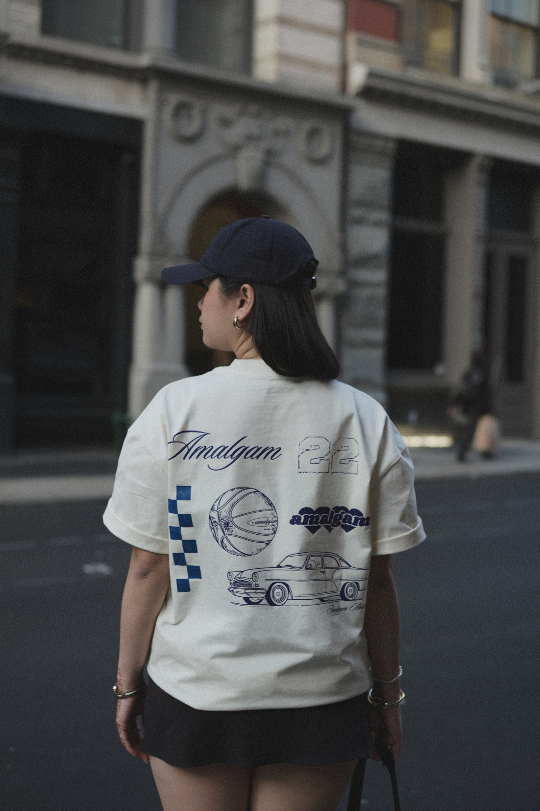 Amalgam moodboard oversized graphic cotton tee with racing and retro elements in nyc casual everyday tee