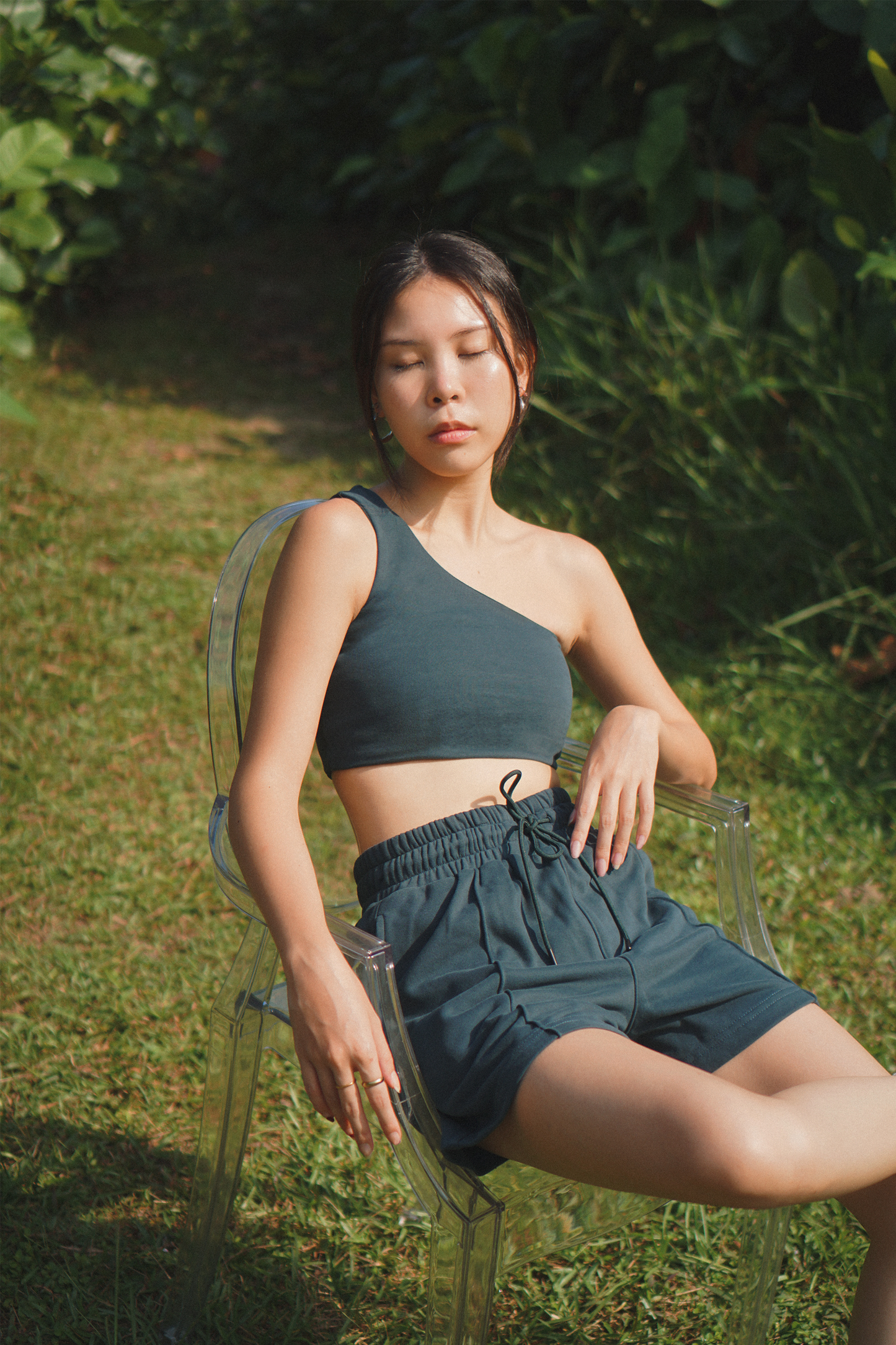 Amalgam Teal Atheleisure Co-ord Toga Top and Sweat Shorts matching set for everyday casual comfort fitted set teal green