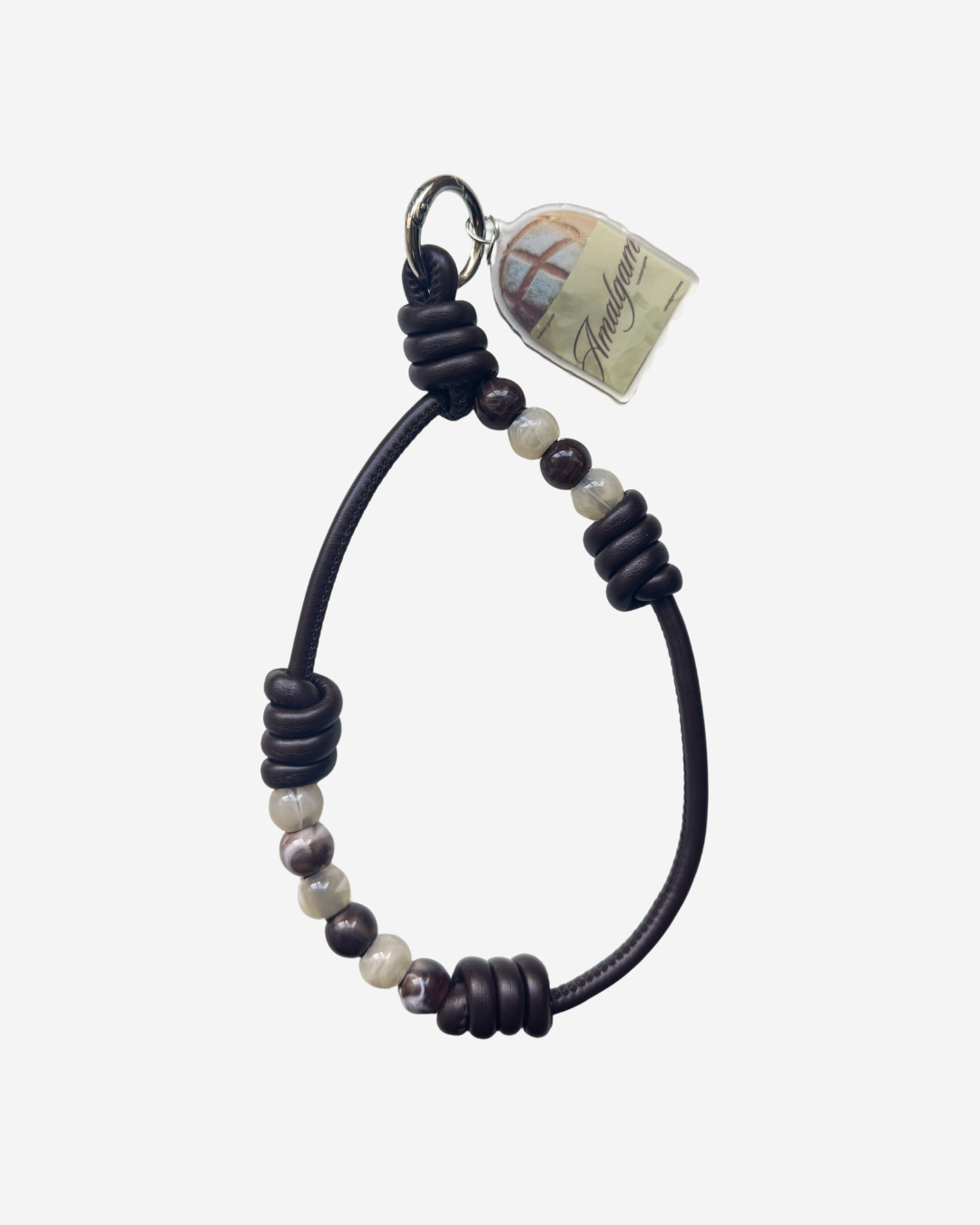 Beaded brown phone strap leather charm amalgam amalgam.store