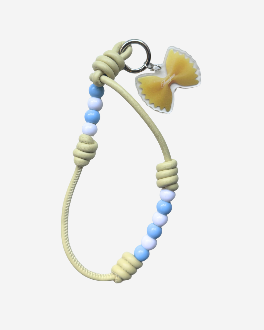 Beaded brown phone strap leather charm amalgam amalgam.store farfaelle pastel yellow phone charm
