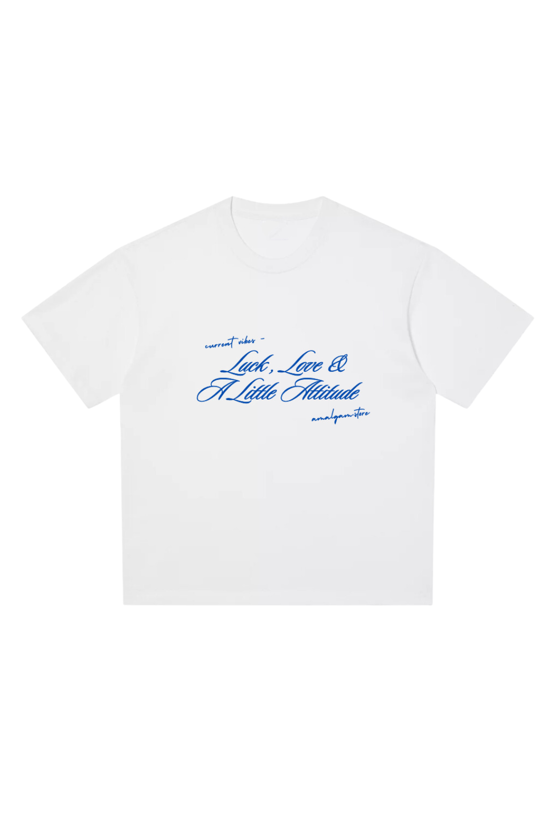 Amalgam Blue Wording White Cotton Oversized Graphic Tee