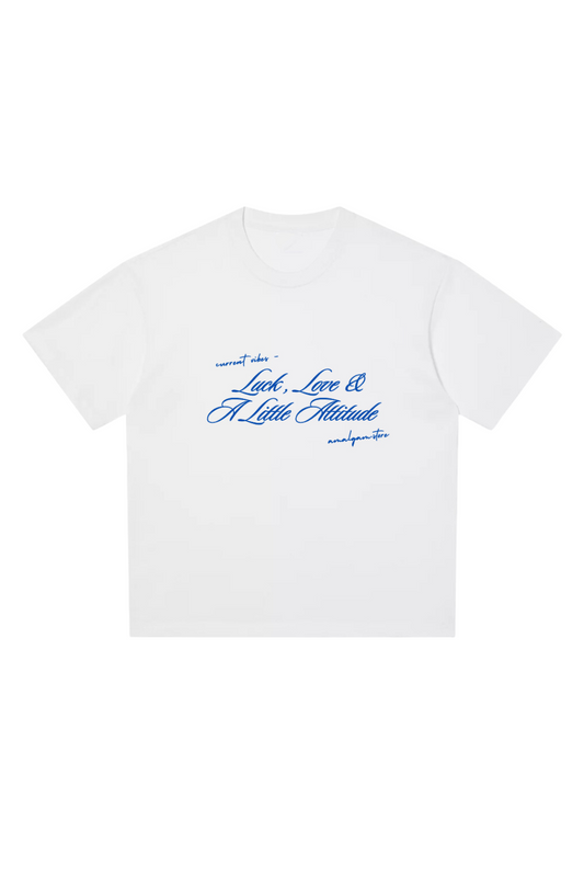 Amalgam Blue Wording White Cotton Oversized Graphic Tee