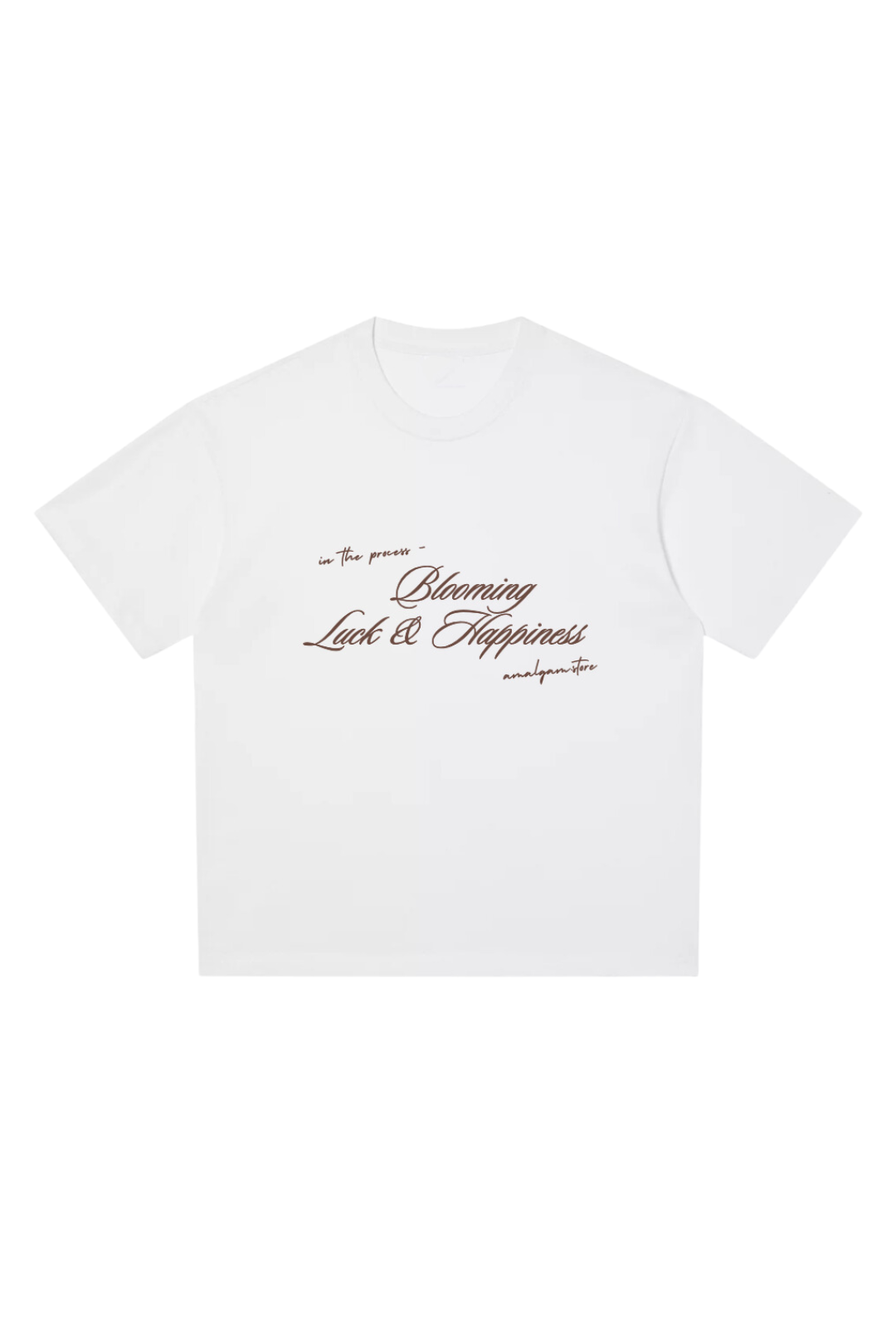Amalgam Brown Wordings Oversized White Cotton Luck Tee