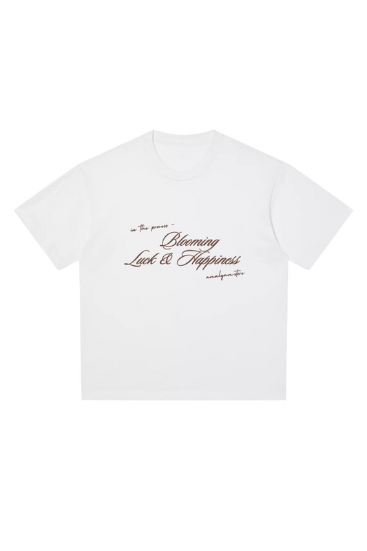 Amalgam Brown Wordings Oversized White Cotton Luck Tee