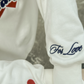 White Graphic Embroidery Quarter Zip up French Terry Cotton Sweater Sleeve Details Heart Embroidery Graphic