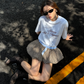 Amalgam Styling Trendy Brown Wordings Oversized White Cotton Luck Tee