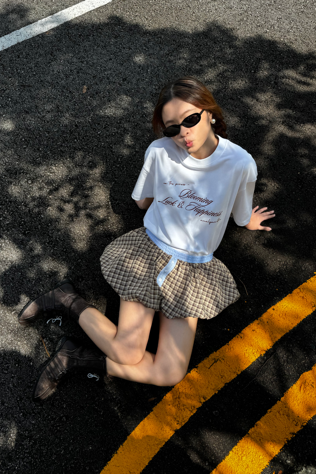 Amalgam Styling Trendy Brown Wordings Oversized White Cotton Luck Tee