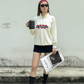 Amalgam White Graphic Embroidery Quarter Zip up French Terry Cotton Sweater