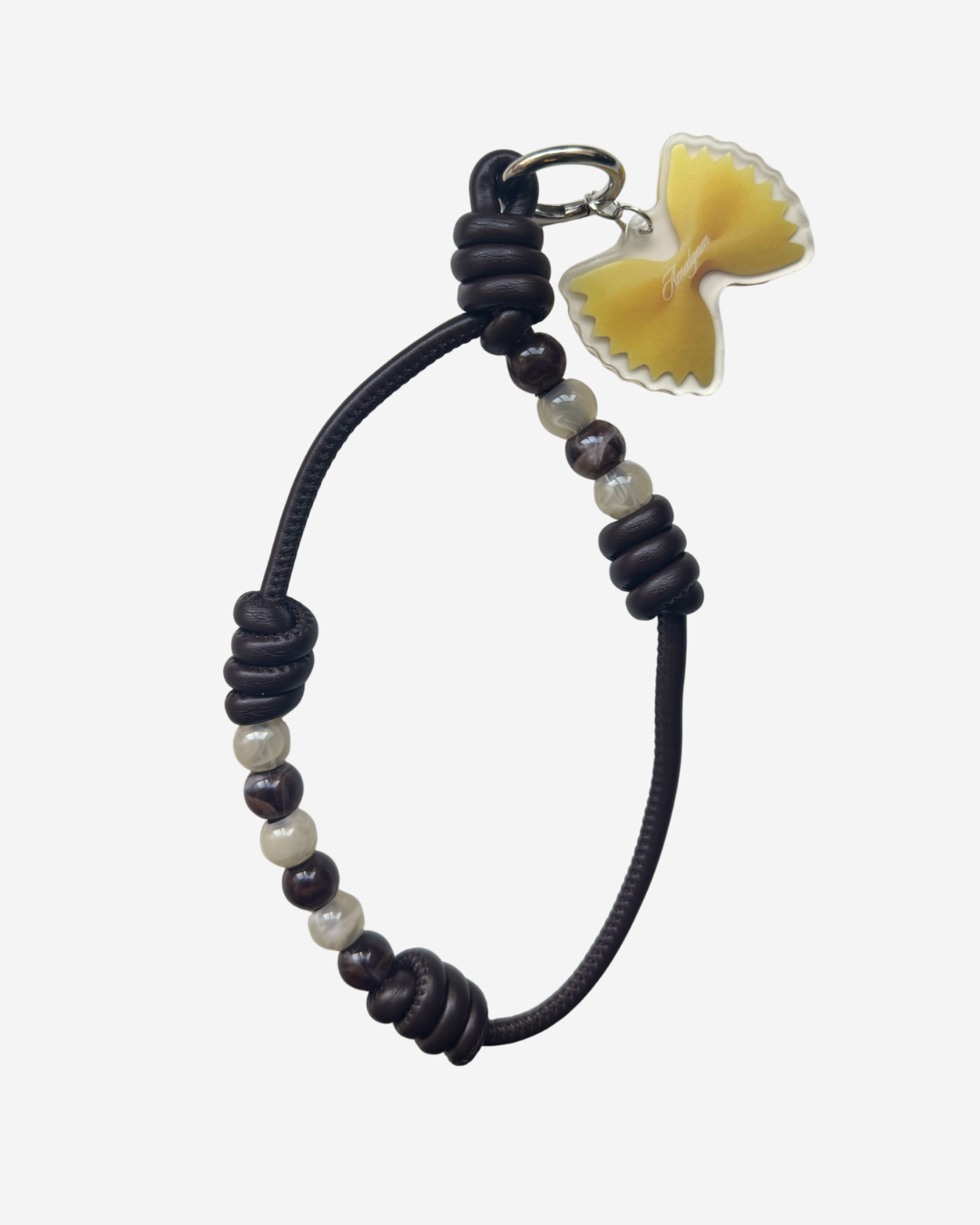 Beaded brown phone strap leather charm amalgam amalgam.store farfaelle pastel yellow phone charm brown 