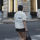 Amalgam pale yellow moodboard oversized graphic cotton tee with racing and retro elements everyday graphic tee shirt nyc style New york mooboard