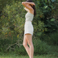 Sage Curve Back design Tube Top panelled design comfortable cotton chic with tailored shorts in pearl white colour fitted perfectly for casual everyday female outfit