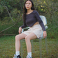 Amalgam charcoal grey bare back crop curve top with porcelain pink sweat shorts panelled for elevated comfort look pintrest casual look