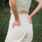Sage Curve Back design Tube Top panelled design comfortable cotton chic with tailored shorts in pearl white colour fitted perfectly for casual everyday female outfit pocket details structured shorts